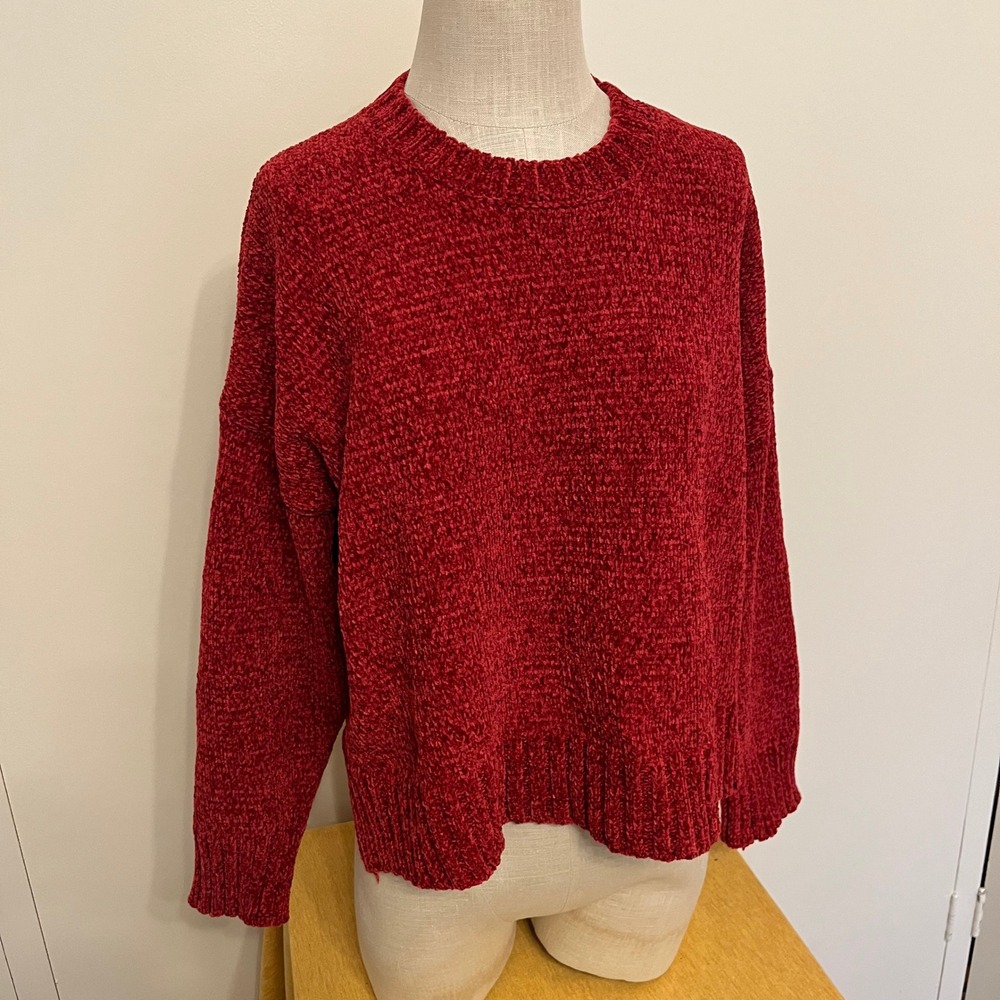 Wishlist Women's Red Chenille Cozy Pullover Boxy Crewneck Sweater‎ Size Med